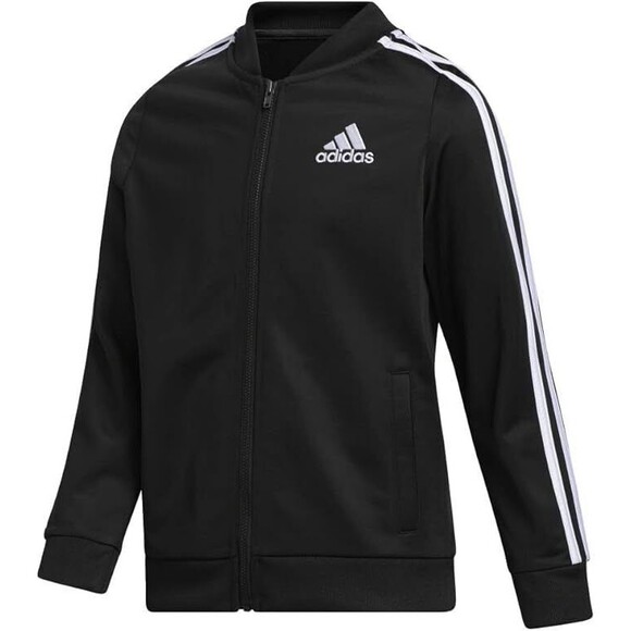 Adidas Girls Size 16 Black Zip Up Tricot Track Jacket Warm Up Bomber - Picture 1 of 4